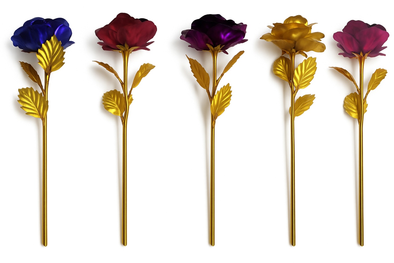Rose metallic mit goldenem Stiel ca 24 cm