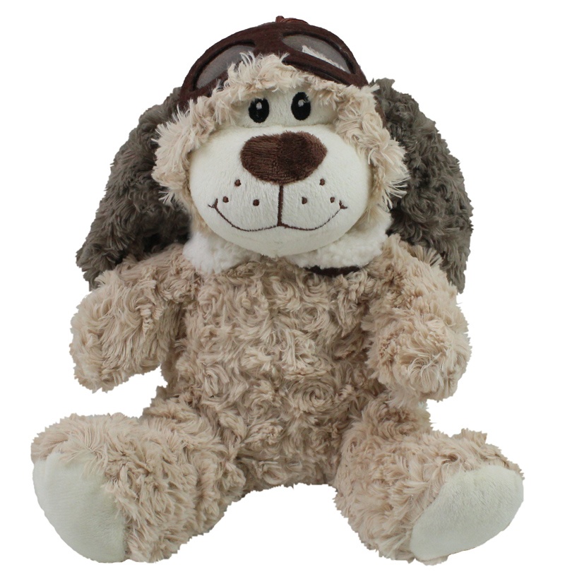 Plüsch Hund mit Fliegerkappe und Brille ca 25 cm