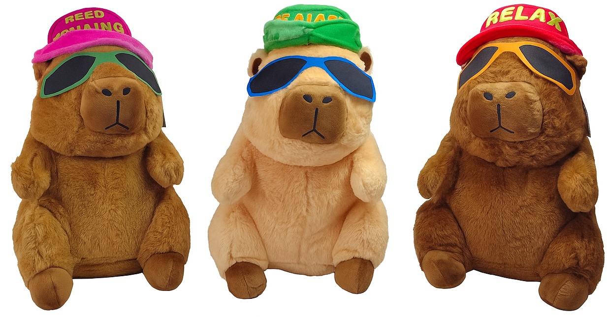 Capybara 3-fach sortiert mit Sonnenbrille und Mütze ca 43cm