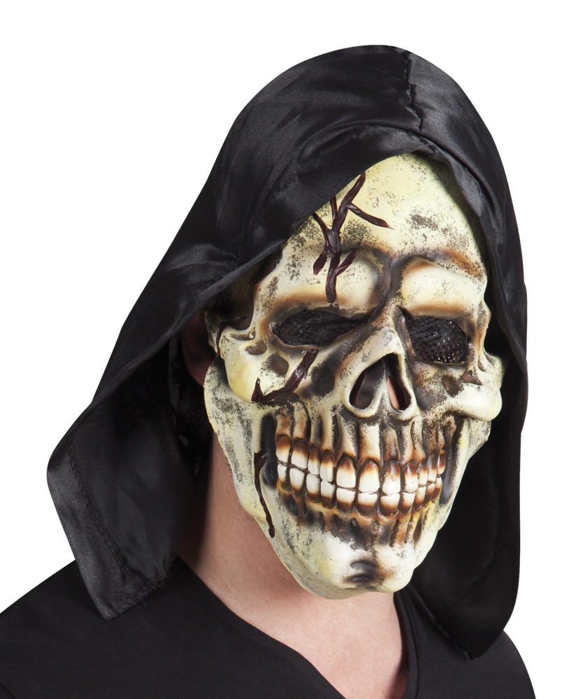 Maske Totenkopf aus Latex mit Kapuze