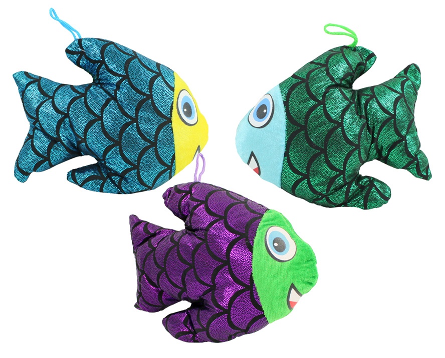 Plüsch Fisch Glitzerfisch, grün, blau, lila, 3-fach sortiert