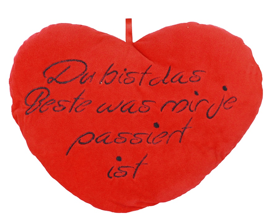 Plüsch Herz rot mit schwarzer Stickerei ca 40cm