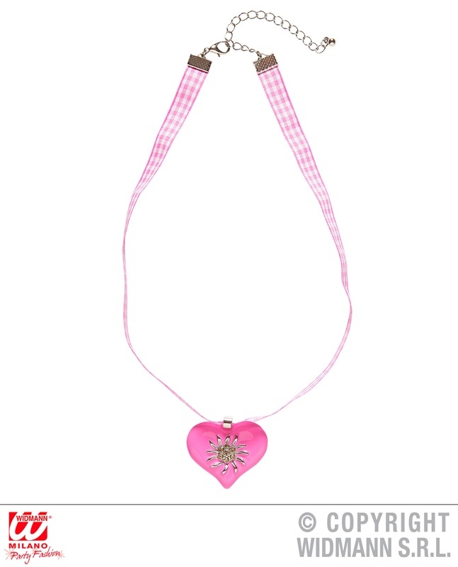 Halskette Band rosa weiß mit Herz und Strass Edelweiß