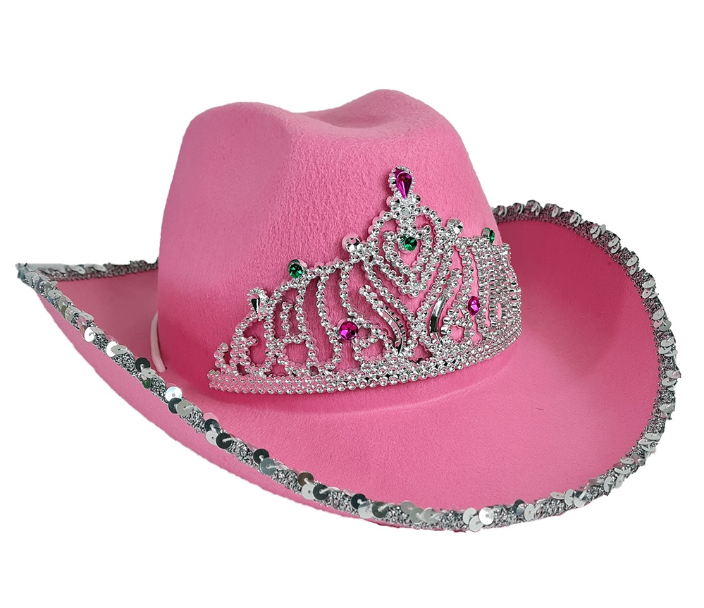 Cowboyhut rosa mit Krone